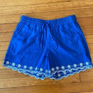 J. Crew Blue Drawstring Shorts with White Eyelet Trim
